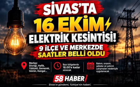 Sivas’ta 16 Ekim Elektrik Kesintisi! 9 İlçe ve Merkezde Saatler Belli Oldu