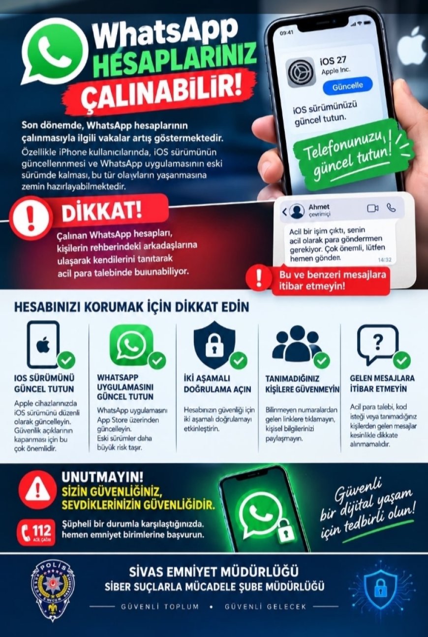 Sivas Emniyeti’nden WhatsApp Dolandırıcılığı Uyarısı: Hesaplarınız Çalınabilir!